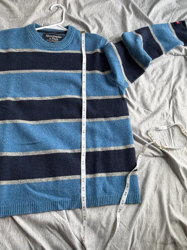 Abercrombie & Fitch Men's Sweater Lambswool Blend Blue Striped L Muscle Y2K VTG - Image 8