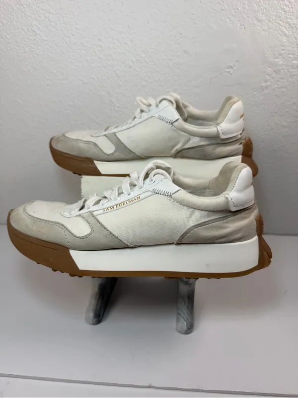 Sam Edelman Layla Sneakers Women 8 White Canvas Suede Platform Casual - Image 2