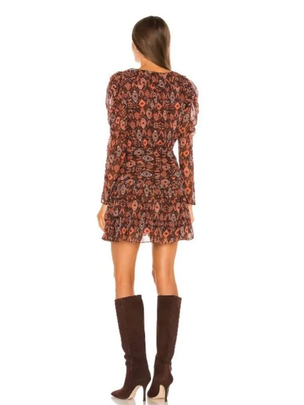 Ulla Johnson Esila Silk Abstract Ruffle Long Sleeve Mini Dress Size 6 Party Ikat - Image 3