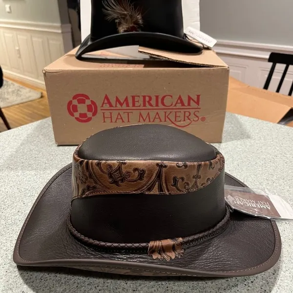 Leather Cowboy Brown Western Hat XXL Falcon Two Tone American Hat Makers - Image 8