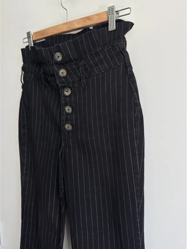 Free People Montella Pinstripe Crop Skinny Pants Black Button Fly size 4 - Image 12