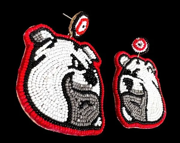 Bulldog Earrings UGA Dawgs University of Georgia Beaded Dangle Post New … - Image 3