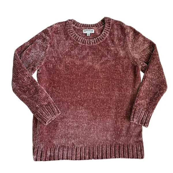 Orvis Womens Mauve Pink Chenille Ribbed Crew‎ Neck Pullover Sweater L - Image 2