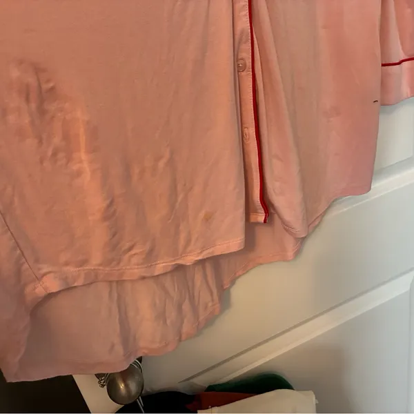 Nordstrom pink long sleeve button up nightgown with red trim #loungewear #cozy - Image 2