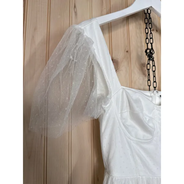 NWT Lulus Dreamy Celebration White Tulle Bustier Swiss Dot Midi Dress Bride XS - Image 9