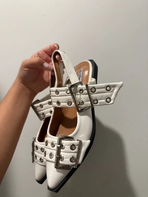 White Buckle Shoes Size 6.5 - Image 2