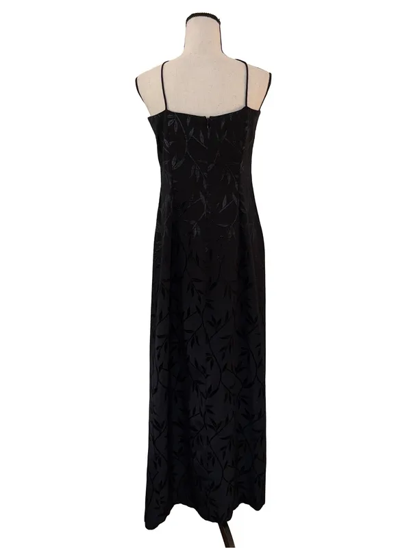 Vintage J.R. Nites by Caliendo Black Tonal Floral Jacquard Maxi Dress - Image 3