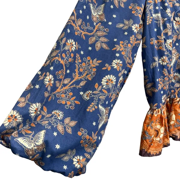 House of Harlow 1960 Peplum Top Women‎ S Blue Floral Lace-Up Boho Puff Sleeve - Image 11