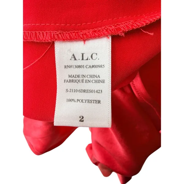A.L.C. Joss Ruched Satin Mini Dress Red Hibiscus 2 Mock Neck Asymmetric‎ Flawed - Image 9