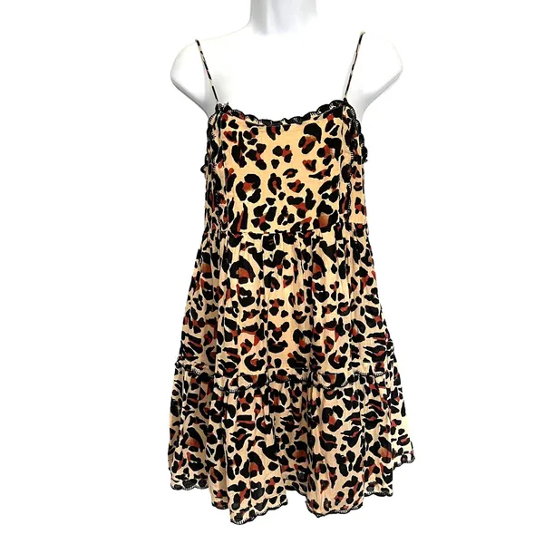 Urban Outfitters Leopard Babydoll Mini Dress XS Y2K Coquette Indie Grunge Tan - Image 2