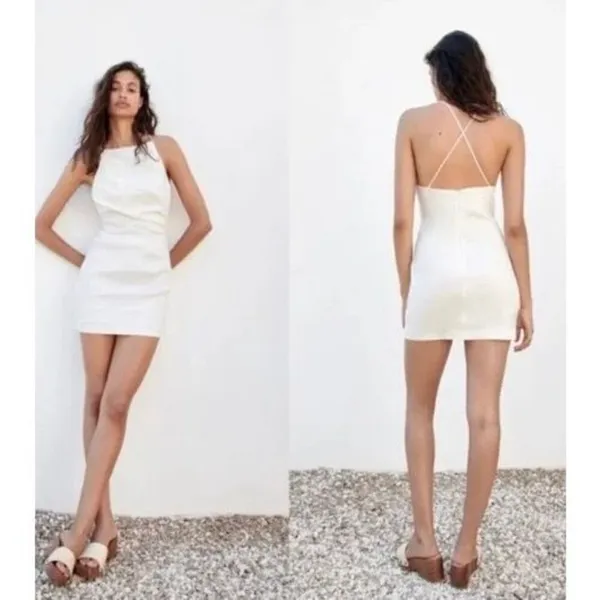 ✨Zara Draped Linen White Sz XS Dress✨ - Image 5