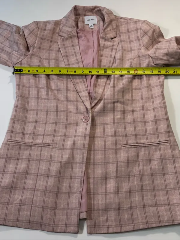 Nine West Blush Pink Plaid Single-Button Blazer Size Medium NWOT - Image 3