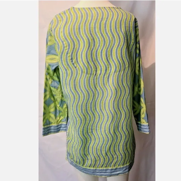 Gretchen Scott Green‎ Blue 100% Cotton Tunic Top Swim Summer Beach Size Small - Image 3