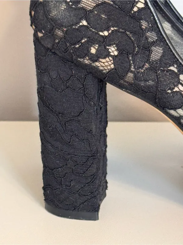 Kate Spade New York Black Lace Ankle Strap Block‎ Heel Pumps 10.5M - Image 6