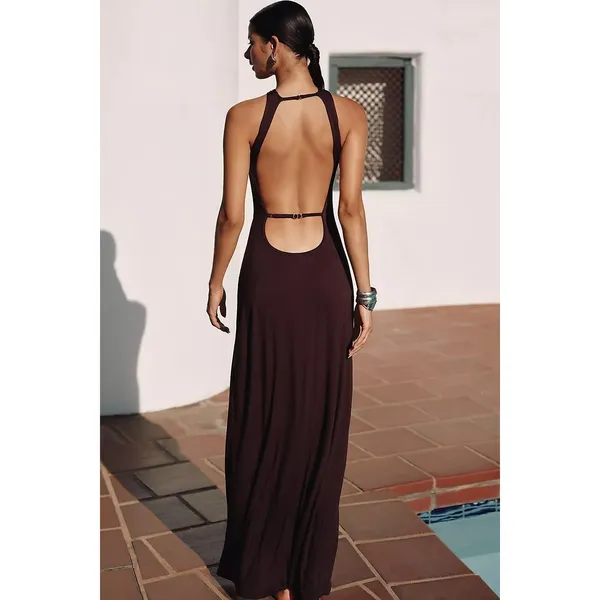 Riot Swim Capri Coverup Maxi Dress L Cut Out Halter Open Back Resort Beach NWT‎ - Image 2