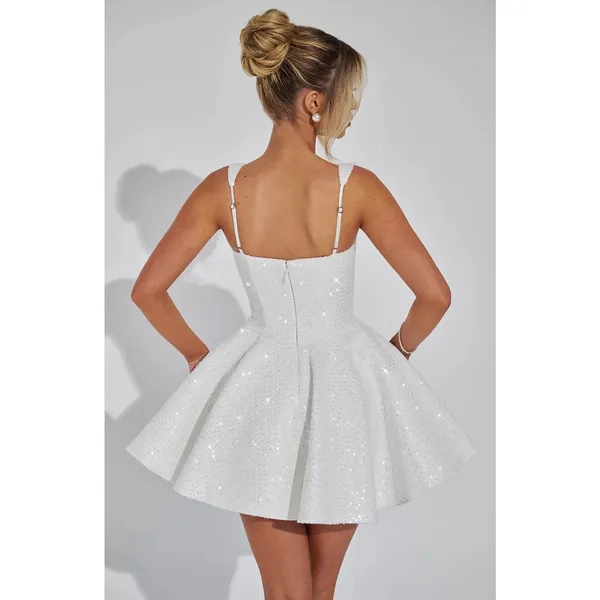 NWT Babyboo Dorothy Ivory Sequin Bow Square Neck Fit & Flare Mini Dress Size XS - Image 7