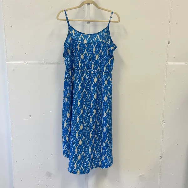 LOFT Ann Taylor Blue White Ikat Diamond High Low Midi Dress Size 10 333733 - Image 2