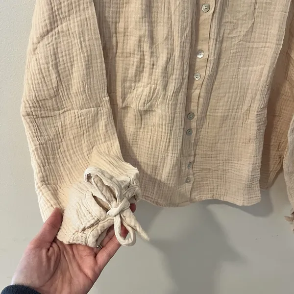 Faherty Everleigh Dream 100% Organic Cotton Gauze Shirt Top‎ Cream Women Size M - Image 6
