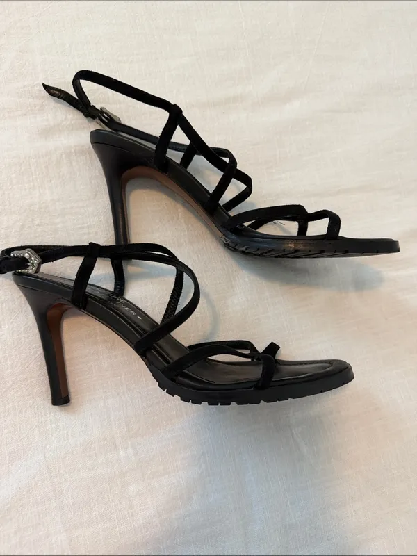 Donald J Pliner Couture Y2K Black Suede Strappy Heels Italy Size 8 - Image 2