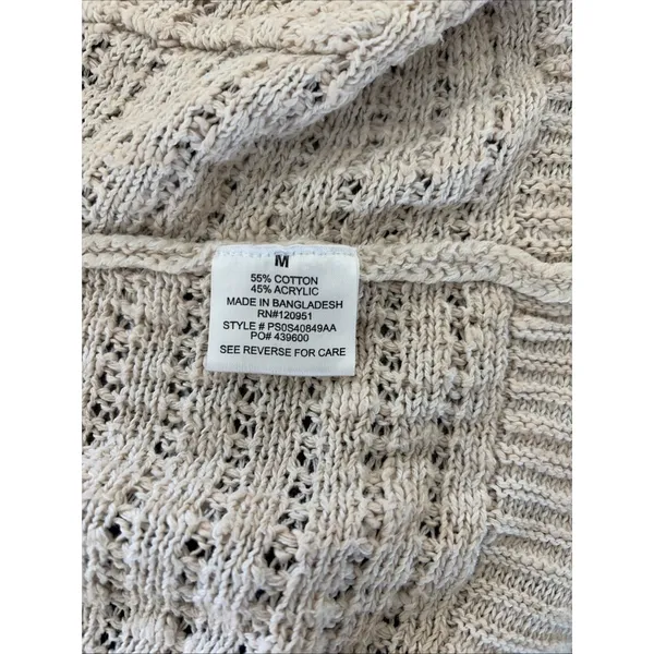 Pink Rose Open Front Cardigan Womens Size M Cream Pointelle Knit Boho Cotton - Image 6