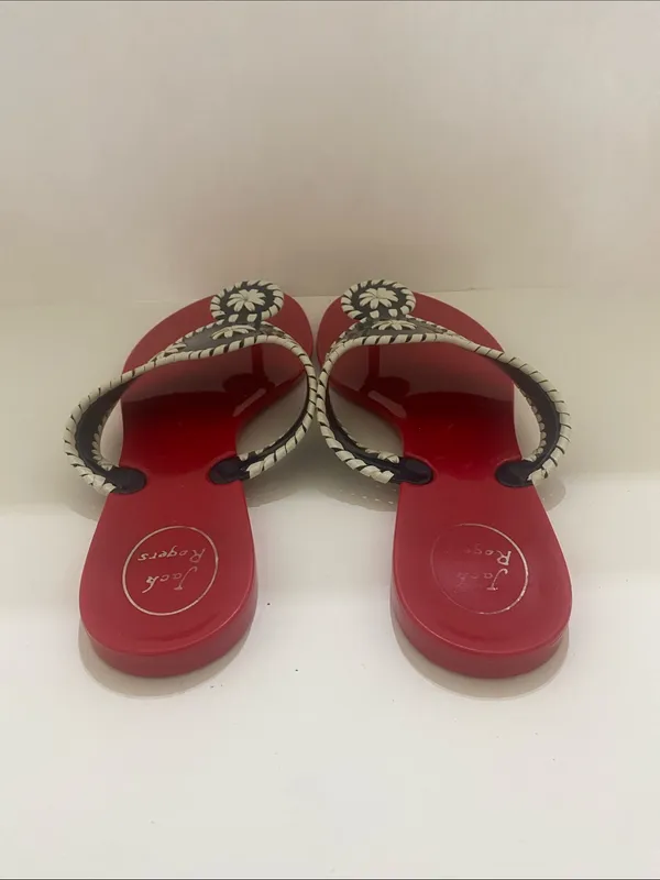 Jack Rogers Red Jelly Thong Embroidered Sandals | 10 - Image 3