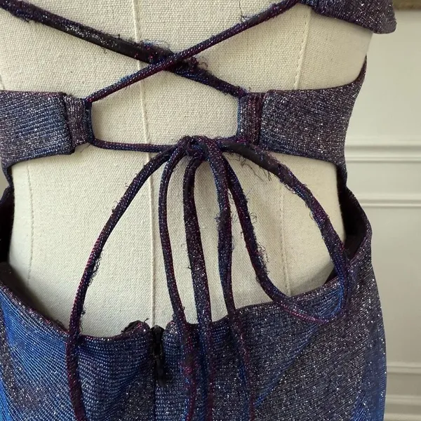 Vintage 90s Blondie Nites Caged Back Cosmic Sparkle BodyCon Cocktail HoCo Dress - Image 9