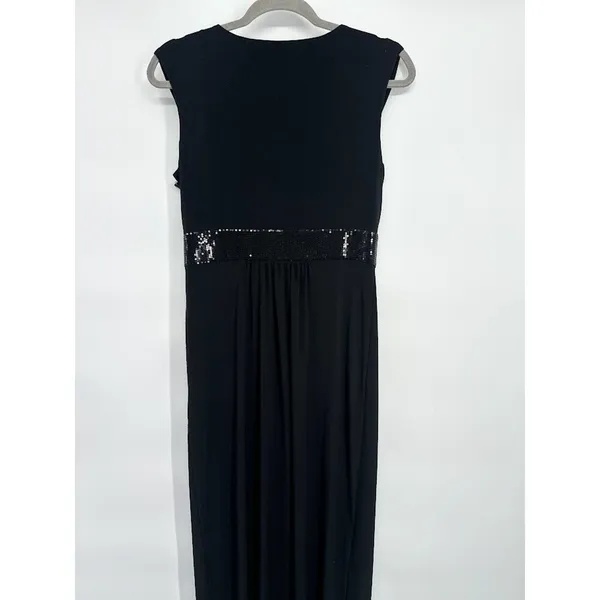 Calvin Klein Size‎ 6 Black Formal Surplice Maxi Dress Sequin Waist Faux Wrap - Image 4