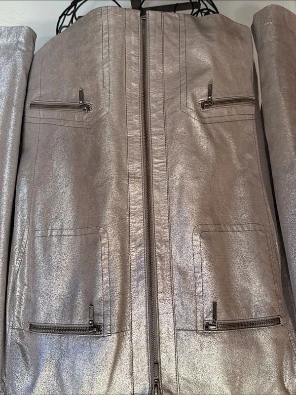 🪎🪎🪎BOGOHO🪎🪎🪎Chico’s Metallic Silver Zip-Front Jacket-3 - Image 3