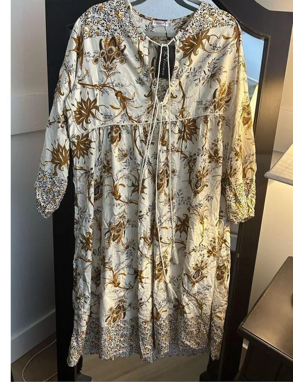 NEW Long Sleeve Floral Print Retro V Neck Tassel Bohemian Midi Dress 2X - Image 5