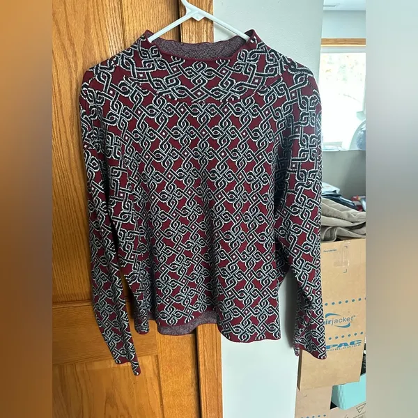 Anthropologie Maeve Sweater Medium Geometric Print Red Black Crew Neck Women - Image 5