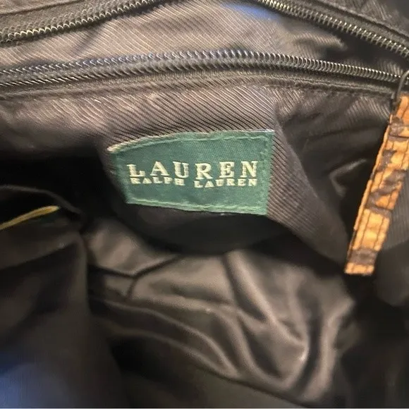 Lauren Ralph Lauren Leopard Print Shoulder Bag Black Strap Zip Closure - Image 6