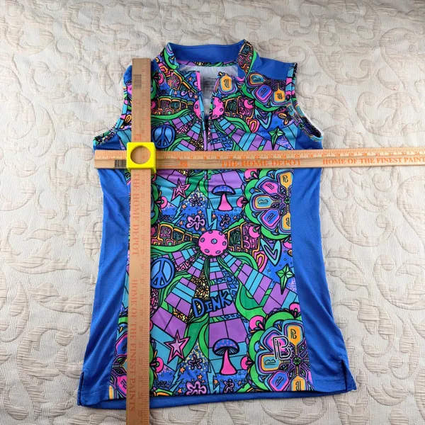 Pickleball Bella Womens Groovy Sleeveless 1/4‎ Zip Athletic Top Blue Multi Small - Image 6
