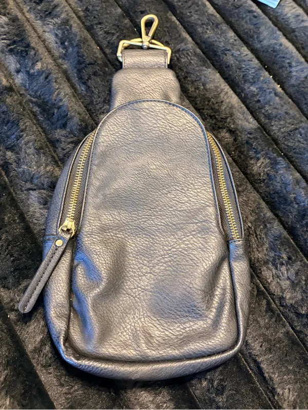 Anthropologie Sleek Black Leather Crossbody Sling Bag - Image 2