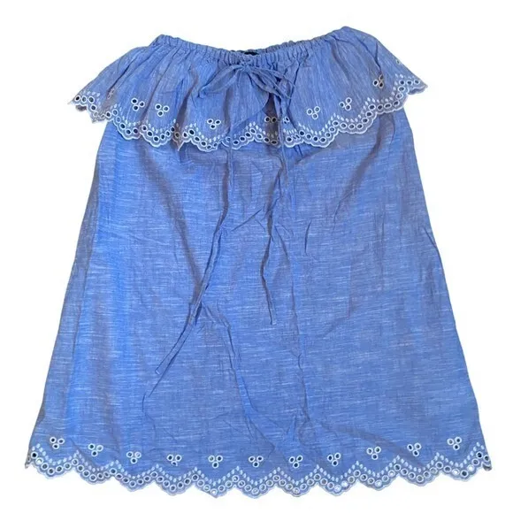 J. Crew Beach Chambray Eyelet ruffle Swim Cover‎ Dress - XS EUC - Image 7