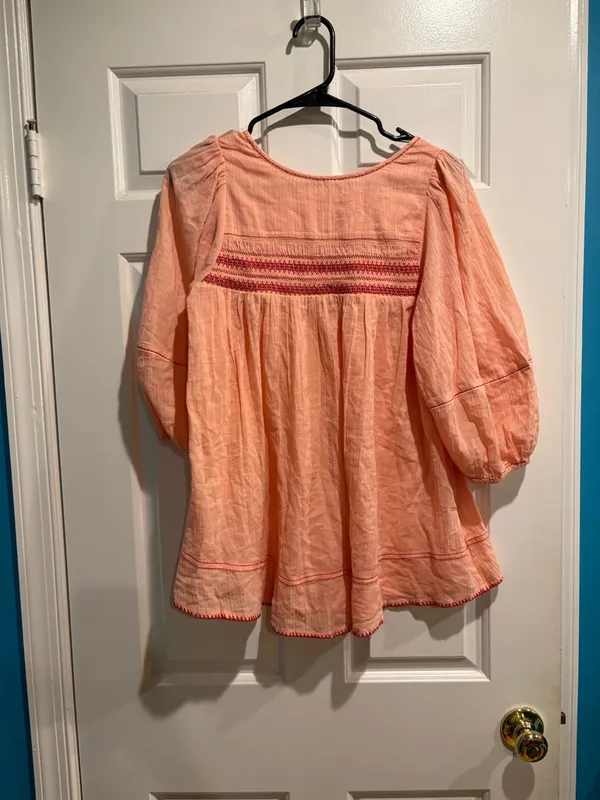 Free People Dylan Smocked Tunic top blouse pink sz XS S boho - Image 4