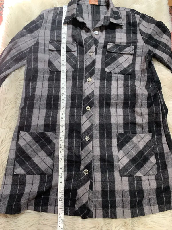 POL long-sleeve gray and black flannel button-up shirt/dress Medium - Image 6