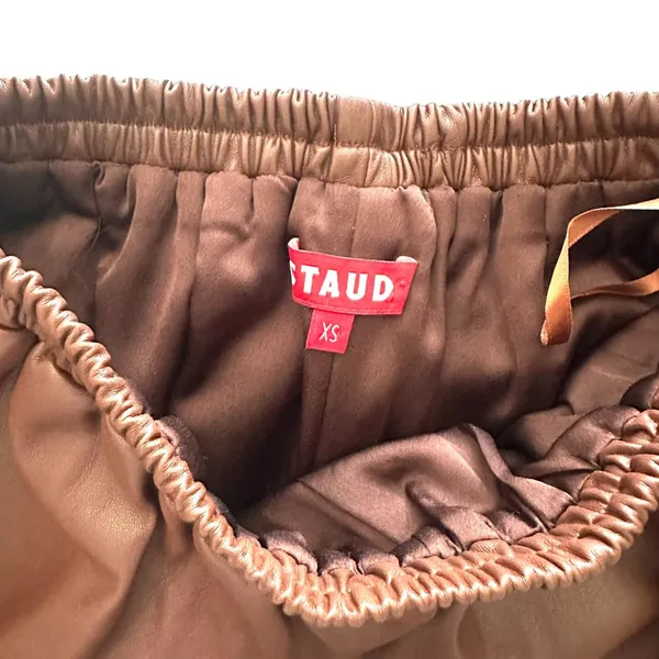 STAUD Clark‎ Vegan Leather Mid-Length Shorts Brown XS - Image 4