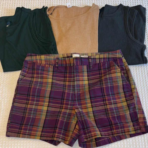 a new day Size 10 Purple Tan Plaid Women's Shorts - Image 8