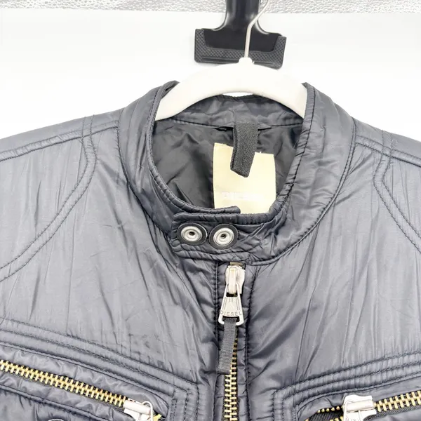 Diesel Womens Black Vintage Y2K Quilted Moto Utility Bomber Jacket Size L - Image 3