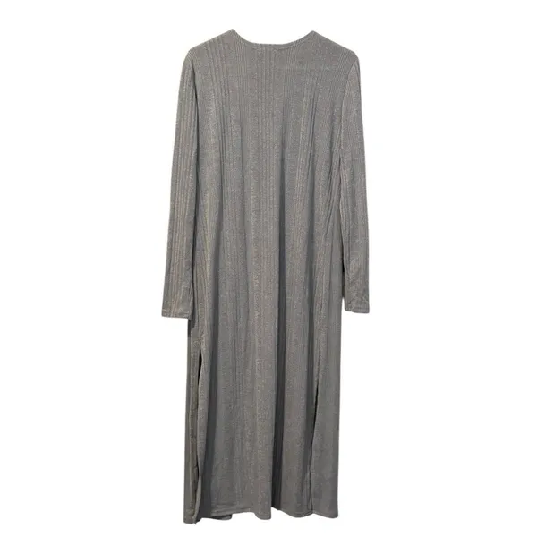 UMGEE Sweater Duster Side Slits Gray Color‎ Ribbed Cardigan Boho Hippie Medium - Image 2