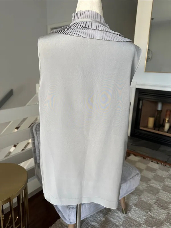 kate spade Pleated Ruffle Neck Sleeveless Top in Light Gray - Image 3