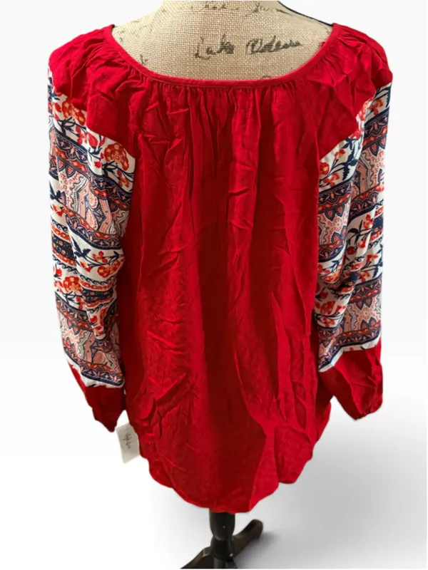 Style & Co Medley Muse Red Textured Long Sleeve Blouse Size L (22” PTP) NWT - Image 5