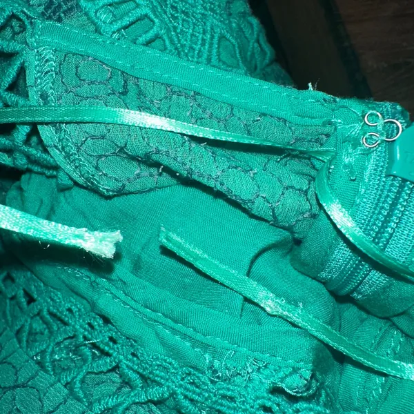 Free People‎ Green Lace Eyelet Cutout Fit Flare Mini Dress Women's Size 8 NWOT - Image 4