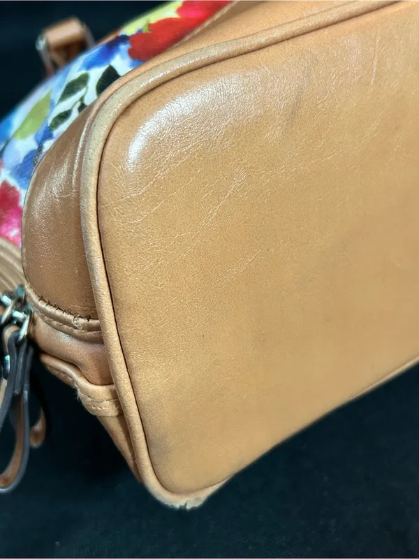 Bueno Floral Dome Satchel Handbag with Tan Trim & Red Interior - Image 10