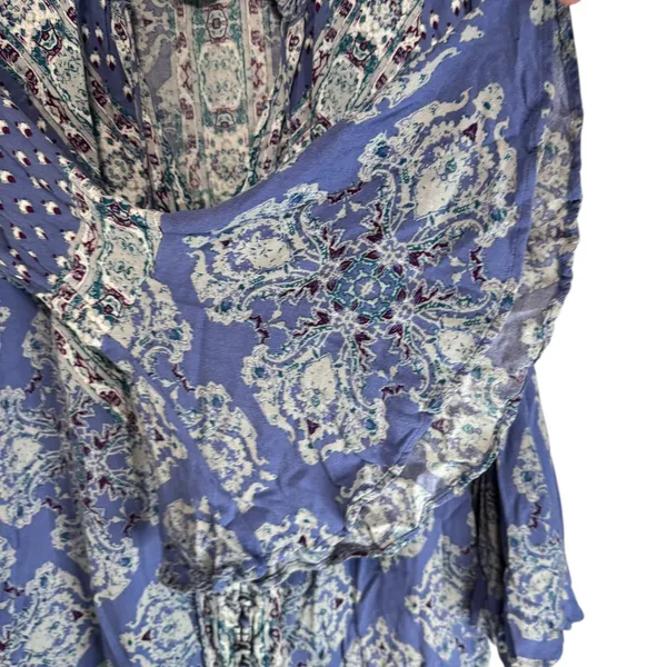 Free People Purple Paisley Bell Sleeve Blouse Ruffle Neck Button Front Top Med M - Image 7