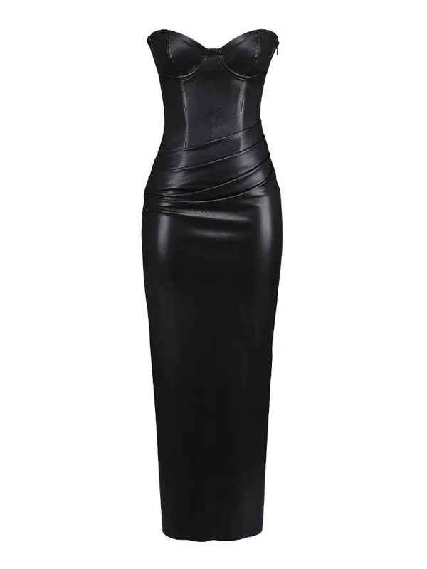 NWT House Of CB Juliana Strapless Vegan Faux Leather Dress in Black L Plus Cup - Image 3