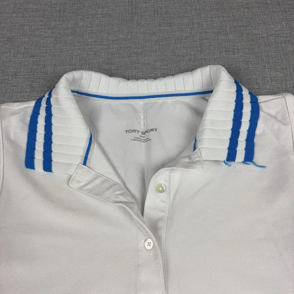 Tory Sport Polo Shirt Womens Medium White Sleeveless Striped Collar Athletic - Image 2