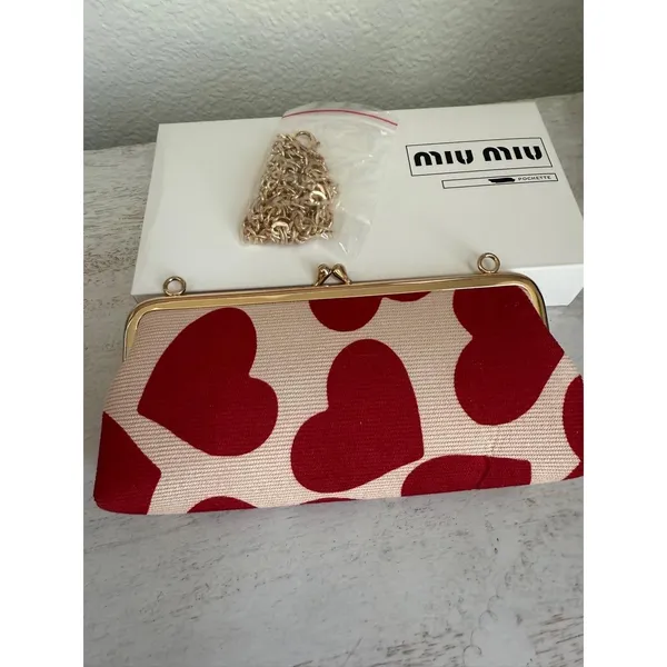 NIB Miu Miu Red Hearts Clutch Crossbody - Image 7