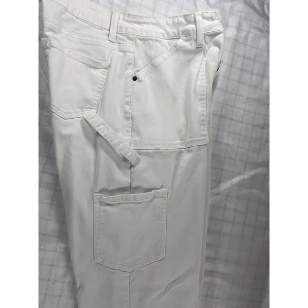 White High Rise Utility Cargo Pants Jeans Size 6 Straight Wide Leg Carpenter - Image 3