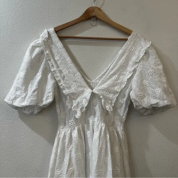 Zara White Embroidered Eyelet Lace Midi Dress‎ in Oyster White Size Small - Image 8